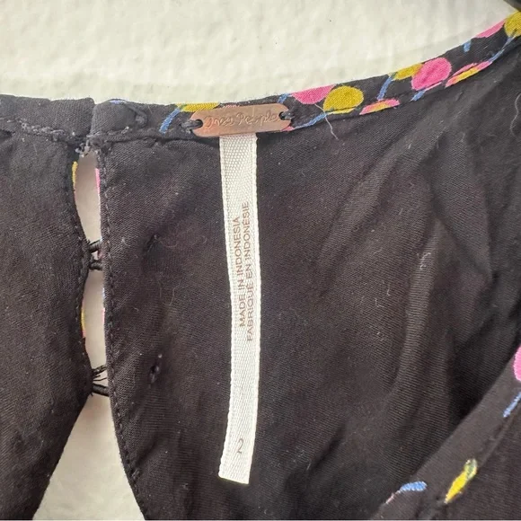 Free People Coryn Mini Dress Black Printed Open Back Long Sleeve Size 2 - Picture 13 of 15